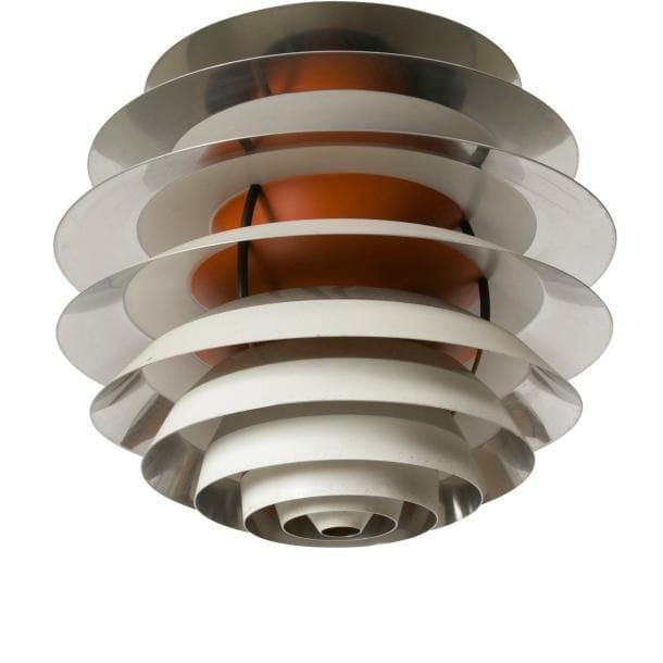 Poul HENNINGSEN (1894-1967) Designer & Louis POULSEN Éditeur
Contraste
Suspension en métal laqué ivoire et orange et métal poli. Édition ancienne. H. environ 75?cm