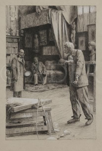 Auguste-François GORGUET (1862-1927)
L’Atelier du sculpteur
Encre de Chine et rehauts de gouache.
Signé en bas à droite.
Annoté au dos.
36,5 x 27 cm