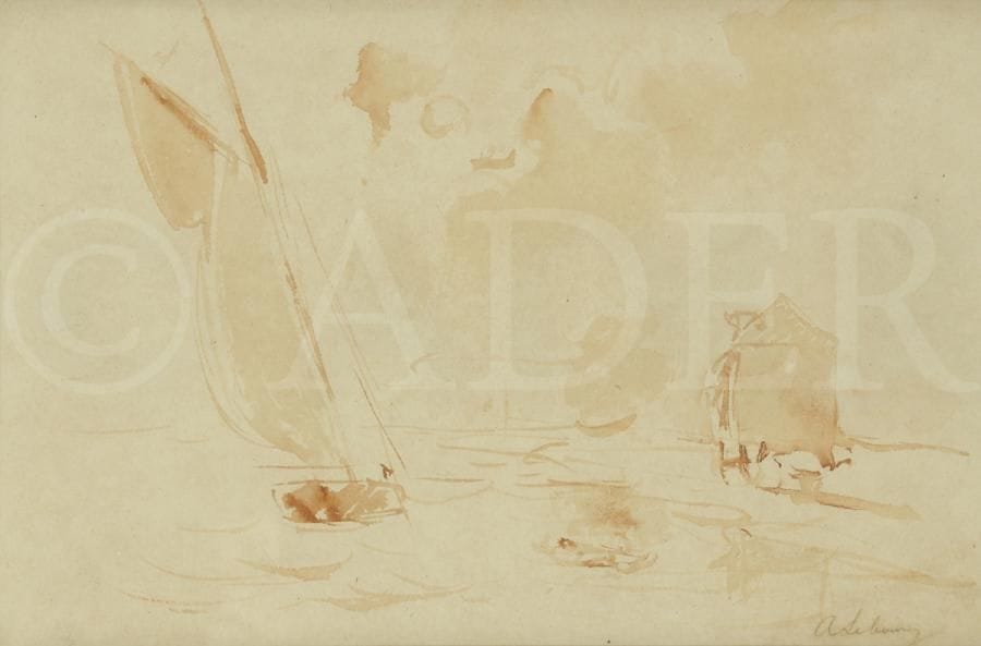 Albert LEBOURG (1849-1928)
Bateau au port
Aquarelle.
Signée en bas à droite.
19 x 29 cm