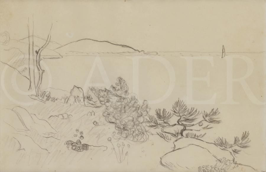 Henri-Edmond CROSS (1856-1910)
Paysage méditerranéen
Crayon noir.
Porte le timbre de l’atelier en bas à droite (Lugt 1305a).
19 x 30 cm
Provenance : 
Collection Jean Cottel.