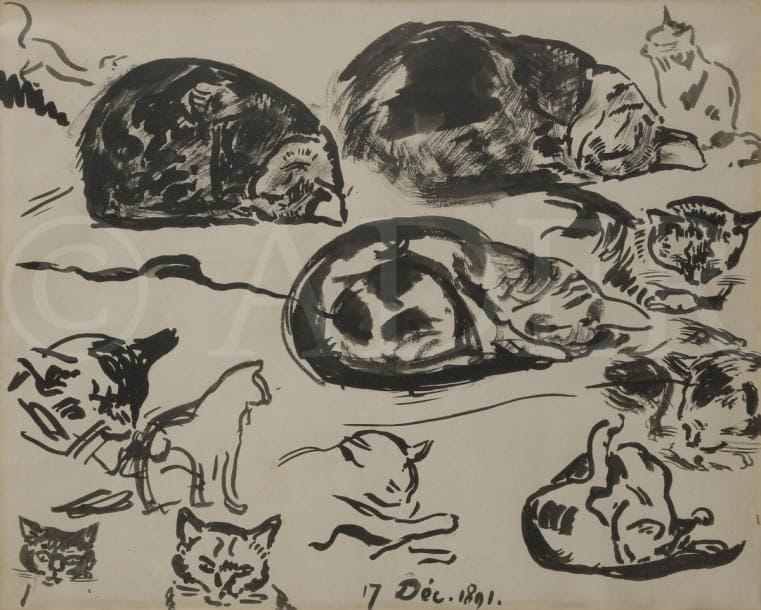 Georges LEMMEN (1865-1916)
Étude de chat, 1891
Encre.
Daté en pied.
21 x 26 cm

Cette œuvre sera répertoriée dans le catalogue raisonné en ligne de Georges Lemmen, en préparation par Monsieur Olivier Bertrand.