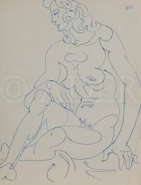 André LHOTE (1885-1962)
Femme assise
Stylo-bille sur vélin mince.
Signé en haut à droite.
26,8 x 20,2 cm

Nous remercions Madame Dominique Bermann-Martin d’avoir confirmé l’authenticité de cette œuvre.