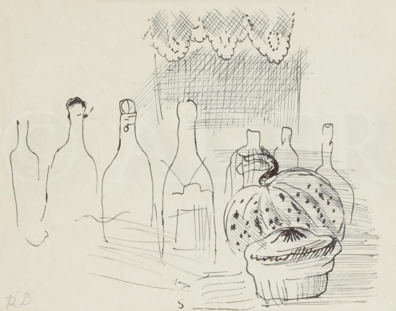 Raoul DUFY (1877-1953)
Nature morte
Encre de Chine sur papier cristal.
Porte le timbre du monogramme en bas à gauche.
18,5 x 23 cm
Provenance : 
Vente Versailles, Maîtres Martin et Desbenoit, 
12 mars 1989, n°58.

Un certificat n°D88-263 de Madame Fanny Guillon-Lafaille sera remis à l’acquéreur.