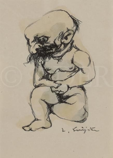 Léonard Tsuguharu FOUJITA (1886-1968)
La Gêne
Stylo-bille et aquarelle sur japon.
Signé en pied.
12,7 x 9,4 cm
Provenance : 
Vente Cornette de Saint-Cyr, Succession Kimiyo Foujita. Un certificat sera remis à l’acquéreur.