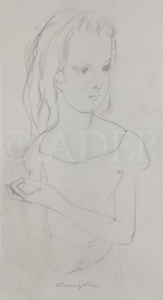 Léonard Tsuguharu FOUJITA (1886-1968)
Jeune fille à mi-corps, tête vers la droite
Mine de plomb sur calque.
Signé en pied au stylo-bille bleu.
37,9 x 19,7 cm

Provenance : 
Vente Cornette de Saint-Cyr, Succession Kimiyo Foujita, 9 décembre 2013. Un certificat sera remis à l’acquéreur.