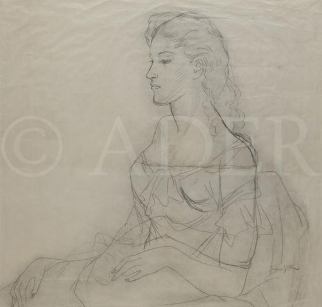 Léonard Tsuguharu FOUJITA (1886-1968)
Femme de profil
Mine de plomb sur papier calque.
Signé en bas vers la droite.
(Nombreuses traces de plis).
56,5 x 56,8 cm
Provenance : 
Vente Cornette de Saint-Cyr, Succession Kimiyo Foujita, 
27 mars 2013, n°634. Un certificat sera remis à l’acquéreur.