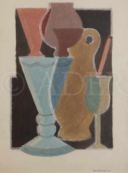 Henrik Neugeboren, 
dit Henri NOUVEAU (1901-1959)
Nature morte, 1933
Technique mixte sur papier.
Monogrammé et daté en bas à droite.
Monogrammé, daté et annoté au dos.
44,5 x 31,5 cm