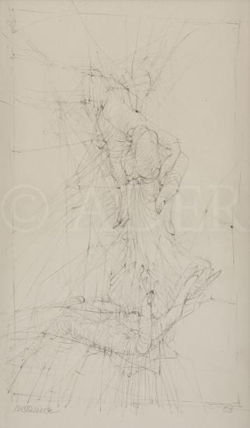 Hans BELLMER (1902-1975)
Deux mains et un phallus, 1953
Plume et encre de Chine sur vélin.
Signé au crayon en bas à gauche et daté « 53 » en bas à droite.
19,5 x 11 cm