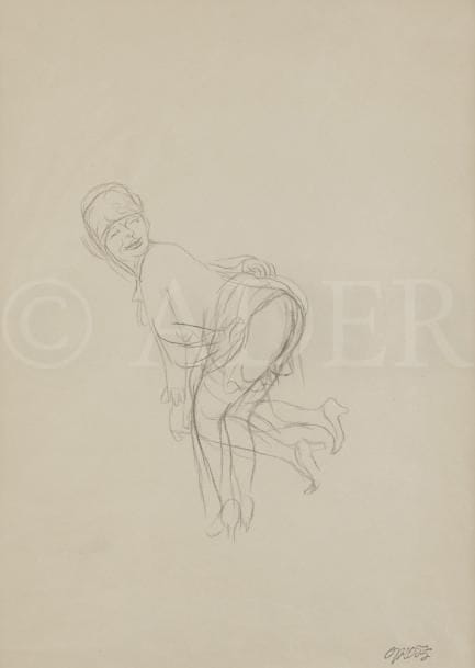 George GROSZ (1893-1959)
Fille en chapeau coque penchée en avant, vers 1930
Mine de plomb sur vélin.
Timbré en bas à droite (Lugt non décrit).
38 x 28 cm