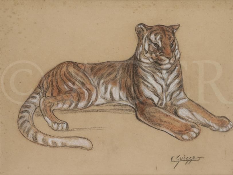 Gaston SUISSE (1896-1988)
Tigre couché
Pastel gras.
Signé en bas à droite.
29 x 37 cm