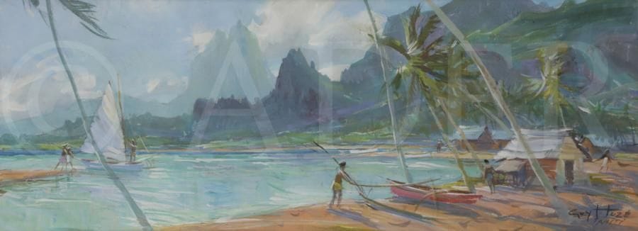 Guy HUZÉ (1912-1997)
Paysage de Tahiti
Gouache.
Signée en bas à droite.
23 x 62,5 cm