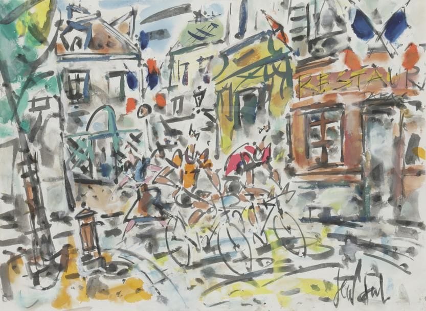 GEN-PAUL (1895-1975)
Deux cyclistes sur la Place du Tertre à Montmartre le 14 juillet
Encre de Chine et aquarelle.
Signé en bas à droite.
48 x 63 cm

Nous remercions Monsieur Julien Roussard d’avoir confirmé l’authenticité de cette œuvre.