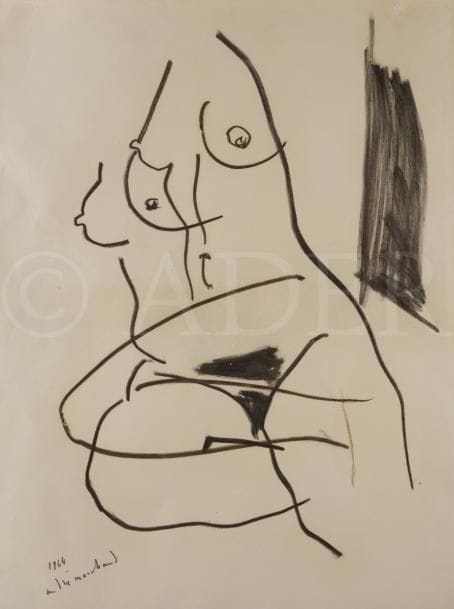 André MARCHAND (1907-1997)
Femme assise en buste, 1964
Fusain et crayon brun sur vélin.
Daté et signé en bas à gauche.
(Plusieurs courtes fractures dans la cuisse droite, habilement restaurées au verso. Légère oxydation du feuillet. Deux petites épidermures au bord en tête et en pied).
75,5 x 56,5 cm
