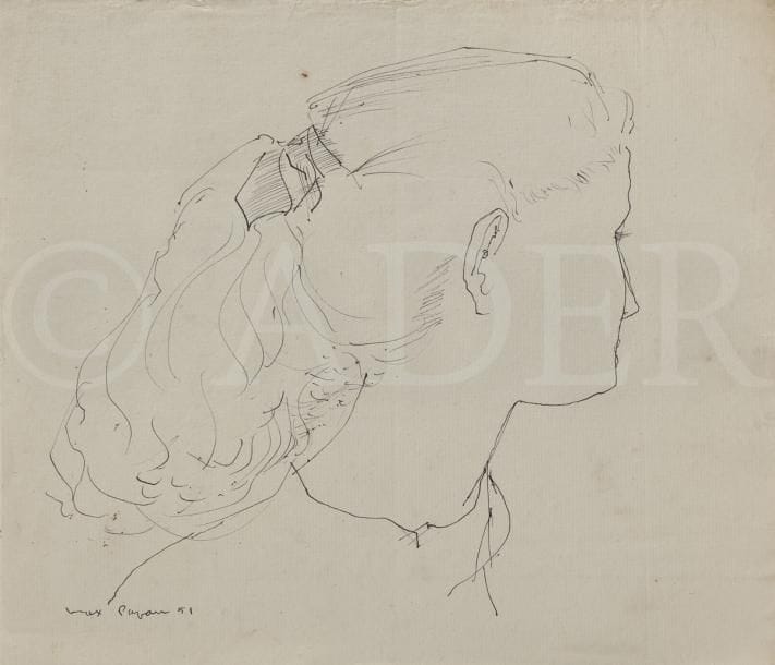 Max PAPART (1911-1994)
Tête de jeune fille de profil, 1951
Plume et encre sur vergé mince.
Signé et daté en bas à gauche.
(Quelques points de rouille).
19 x 22 cm
