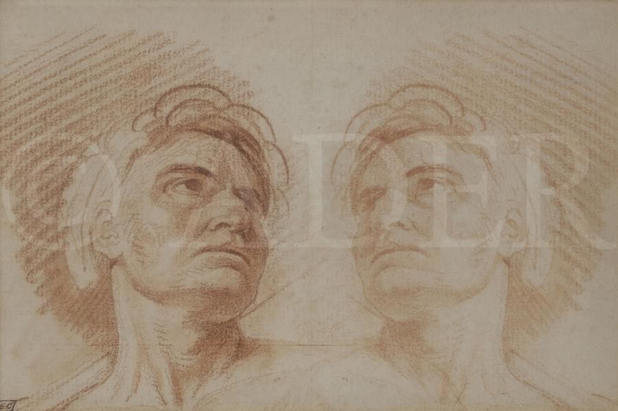 Nicolas Bernard LÉPICIÉ (1735-1784)
Tête d’homme et sa contre-épreuve
Sanguine et contre-épreuve de sanguine.
12 x 18,5 cm
Provenance : 
Collection E. Calando, son timbre en bas à gauche (Lugt 837).