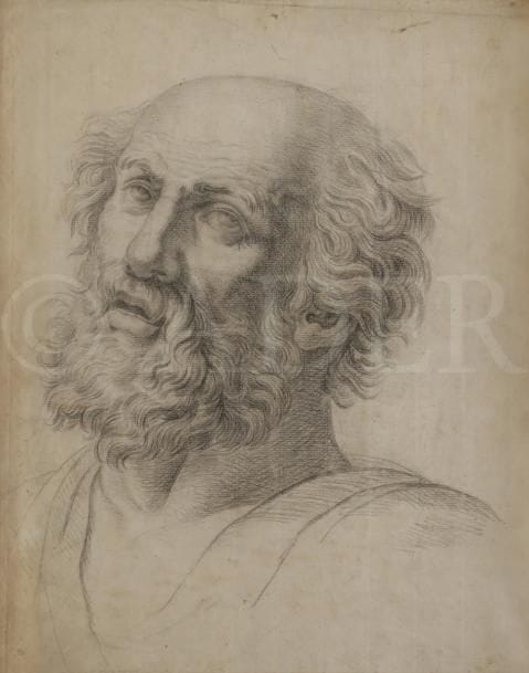 Edme-Gratien PARIZEAU (1783-?)
Étude d’homme barbu
Crayon noir et estompe.
(Taches).
43 x 34 cm