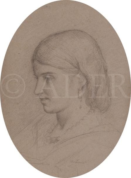 Henri-Joseph DUBOUCHET (1833-1909)
Portrait de jeune fille
Crayon noir sur papier rose de forme ovale.
Signé en bas vers la droite.
27 x 21 cm