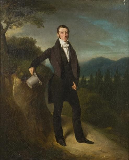 Attribué à Pierre DUVAL LE CAMUS 
(1790 - 1854)
Portrait d’homme dans un paysage 
Toile 
61 x 54 cm