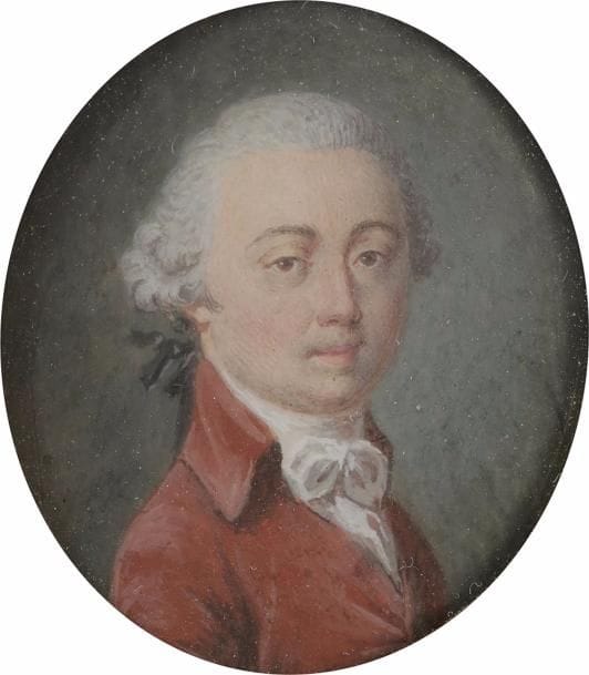 - Homme en costume vieux rose et perruque poudrée, en buste vers la droite sur fond gris-vert
Miniature du XVIIIe siècle, époque Louis XVI, ovale à vue 3,5 x 3,1 cm
Cadre à miniature moderne en bois vernis, rect. 9,2 x 8,6 cm
- Femme en coiffure bouffante ornée de roses, drapé dans un foulard vert, en buste de face
Miniature du XIXe siècle d’après un portrait du XVIIIe siècle, ovale 4,1 x 3,3 cm
Cadre à miniature en bois vernis moderne, rect. 9,4 x 8,9 cm
- Femme en robe brune, collerette blanche et ruban jaune assorti à son foulard et au ruban de sa coiffe de dentelle, vers 1825.
Miniature du XIXe siècle, diam. à vue 6,3 cm
Cadre en bois tourné à visière de laiton doré, XIXe siècle, diam. 11,2 cm
(gondolée, fendillée en bas)