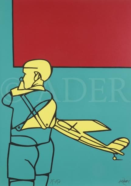 Valerio ADAMI [italien] (né en 1935)
Homme à l’avion
Sérigraphie.
Signée et numérotée sur 150.
72 x 52 cm