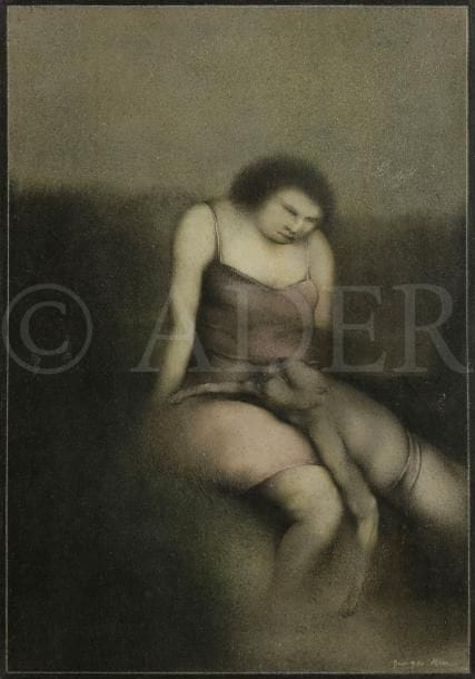 Georges BRU (né en 1933)
Jeune femme recueillant un animal
Crayon cire sur papier.
Signé en bas à droite.
27,5 x 19 cm

Provenance: Galerie Mathias Fels, Paris