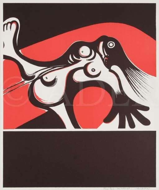 John CHRISTOFOROU [grec] (1921-2014)
Femme noire sur fond rouge, vers 1970
Lithographie.
Signée et dédicacée en bas à droite.
57.5 x 48 cm