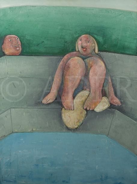 Abraham HADAD (né en 1937)
La Piscine, 1989
Huile sur toile.
Signée en bas à gauche.
Signée, datée et titrée au dos.
130 x 97 cm