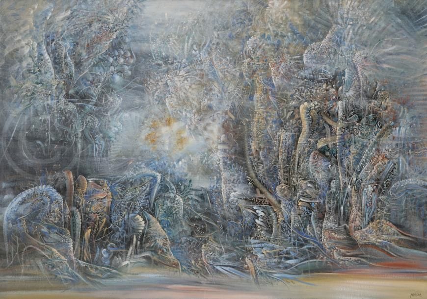 Marc JANSON (né en 1930)
Une Étoile pâle et lente
Huile sur toile.
Signée en bas à droite.
Signée et titrée au dos.
65 x 92 cm