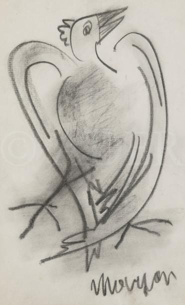 Pinchas Burstein dit Mary MARYAN [polonais] (1927-1977)
Oiseau
Fusain.
Signé en bas à droite.
21 x 13.5 cm