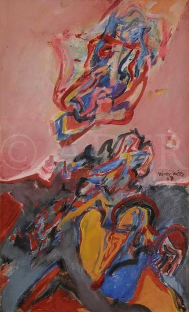 Milorad Bata MIHAILOVITCH [serbe] (1923-2011)
La Grande frayeur, 1967
Huile sur toile.
Signée et datée sur la droite.
61 x 38 cm
Provenance : 
Galerie Ariel, Paris (étiquette au dos).