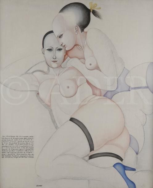 Pierluca Fernandino NANDO (1912-?)
Deux femmes nues
Huile sur mine de plomb sur toile.
Signée en bas à gauche.
90 x 80 cm