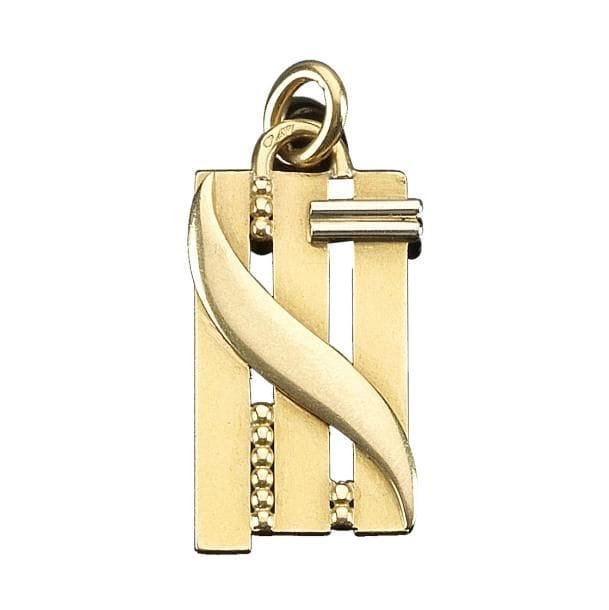 Jean DESPRÉS (1889-1980)
Rare pendentif moderniste en or jaune et or gris.
Les trois bandes verticales, celle de gauche plus longue, sont séparées par des rangs perlés et reçoivent un décor, en applications, d'un motif géométrique et d'une double barrette.
Signé J. DESPRÉS à la pointe sur l'une des trois bandes et porte les poinçons de Maître Orfèvre et de garantie sur l'anneau de suspente.
Poids : 11,91 g
Provenance :
Ancienne Collection Mme J. (Avallon - France), œuvre acquise par ces derniers directement auprès de l'artiste.