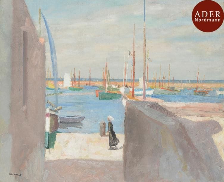 Willem VAN HASSELT (1882-1963)
L’île d’Yeu, Port Joinville
Huile sur toile.
Porte le timbre de la signature en bas à gauche.
(Rentoilée).
54 x 65 cm
