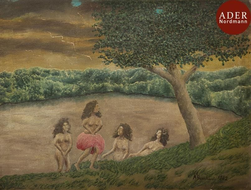 André BAUCHANT (1873-1958)
La Fille au bord de l’eau, 1942
Huile sur toile.
Signée et datée en bas à droite.
46 x 61 cm

Provenance : 
Collection de Monsieur et Madame B., Paris.

Un certificat de Madame Dina Vierny en date du 1er juin 2004 sera remis à l’acquéreur.
