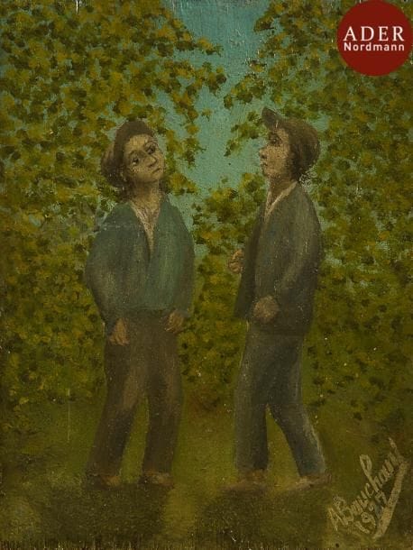 André BAUCHANT (1873-1958)
La Promenade, 1927
Huile sur panneau.
Signée et datée en bas à droite.
18 x 14 cm

Provenance : 
- Galerie des Modernes, Paris.
- Collection de Monsieur et Madame B., Paris.

Un certificat de Dina Vierny en date du 30 avril 1998 sera remis à l’acquéreur.
