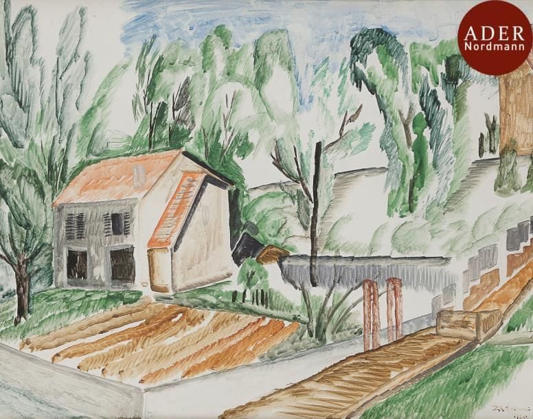 Ossip ZADKINE (1890-1967)
Paysage, 1920
Aquarelle.
Signée et datée en bas à droite.
38 x 48 cm

Cette œuvre est répertoriée sous le n°G-723 dans les archives du Zadkine Research Center, Belgique.
Un certificat de M. Tjerk Wiegersma  sera remis à l’acquéreur.
