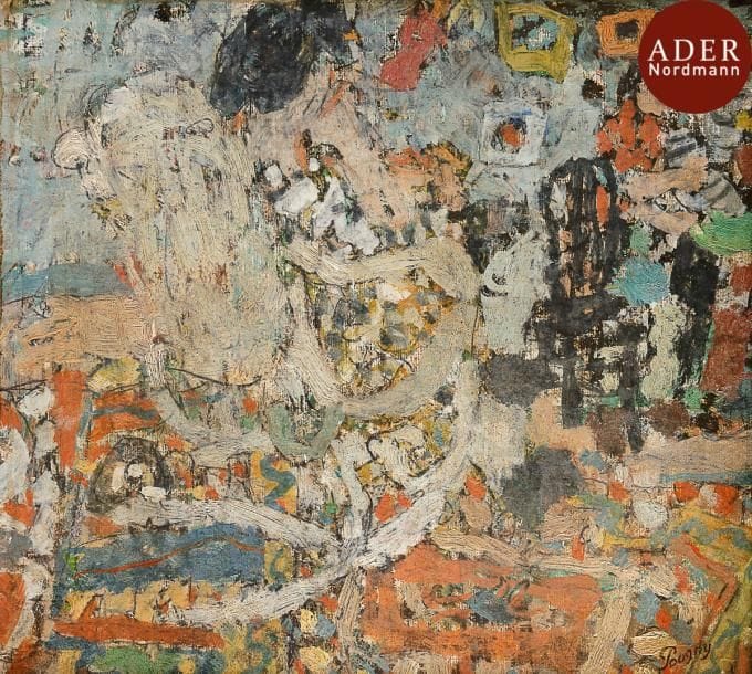 Jean Puni dit POUGNY (1892-1956)
Dame au fauteuil blanc, vers 1945-1947
Huile sur papier.
Signée en bas à droite.
20.5 x 22.5 cm

Provenance : 
Collection Maurice Laffaille, Paris.

Exposition : 
Rétrospective Pougny, Musée National d’Art Moderne, Paris, Cat. n°38.

Bibliographie : 
Herman Berninger, Jean-Albert Cartier, Jean Pougny 1892-1956, Catalogue de l’œuvre, Tome 2 : Paris - Côte d’Azur, 1924-1956, Peintures, Tübingen, Éditions Ernst Wasmuth, 1992, référencé sous le numéro 862, numéro d’Archives: 1042, reproduit p. 221.
