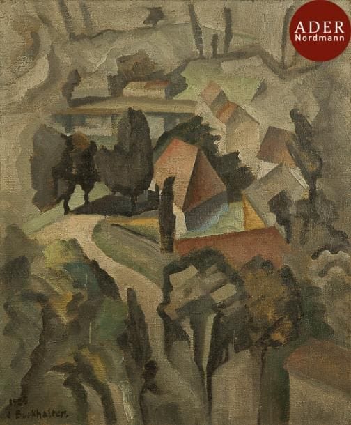 Jean BURKHALTER (1895-1982)
Village, 1925
Huile sur toile.
Signée et datée en bas à gauche.
55 x 46 cm

Exposition : 
Salon des Tuileries, 37e exposition annuelle, Paris, 20 mars-2 mai 1926, Palais de Bois (Porte Maillot) (étiquette au dos).
