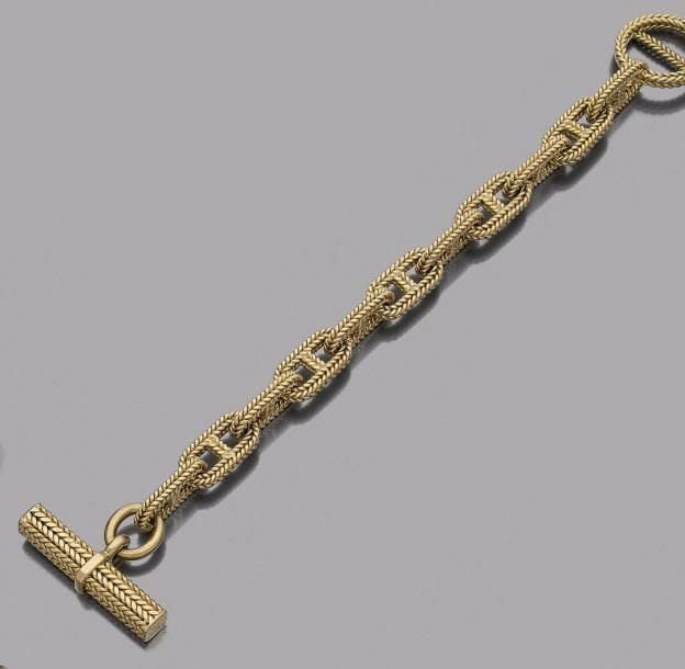 HERMÈS
Bracelet en or 18K (750‰), modèle Chaîne d’ancre. Signé et numéroté. Poinçon de maître, Georges Lenfant.
Longueur : 21,5 cm environ. Poids : 96,6 g