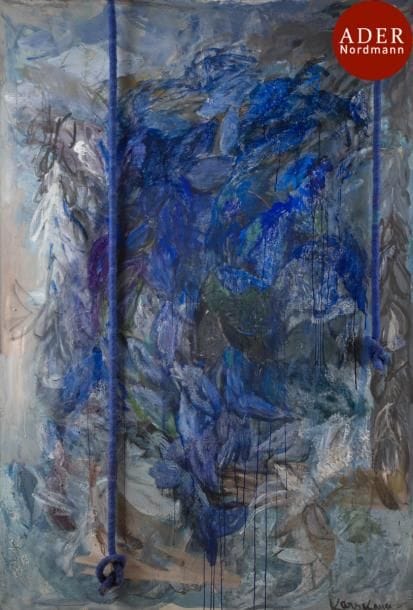 Ida KARSKAYA [russe] (1905-1990)
Les Feuilles bleues, 1972-82
Huile sur toile.
Signée en bas à droite.
(Petits manques).
194 x 130 cm
Provenance :
Galerie Limmer, Fribourg (étiquette au dos).