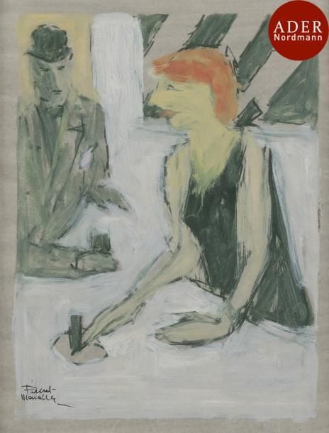 Fikret MOUALLA [turc] (1905-1968)
Homme et femme au comptoir, vers 1952-53
Gouache.
Signée en bas à gauche.
26 x 19.5 cm
L’œuvre sera incluse dans le Catalogue Raisonné en préparation par Kerem Topuz et Marc Ottavi.