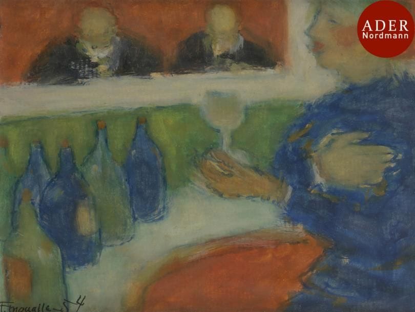 Fikret MOUALLA [turc] (1905-1968)
Scène de bar, 1954
Gouache.
Signée et datée en bas à gauche.
18 x 23 cm
L’œuvre sera incluse dans le Catalogue Raisonné en préparation par Kerem Topuz et Marc Ottavi.