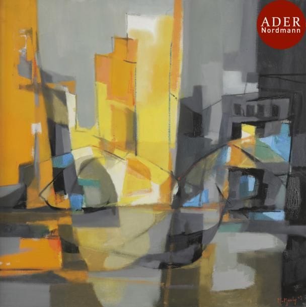 Marcel MOULY (1918-2008)
Venise, jour et nuit, 1959
Huile sur toile.
Signée et datée en bas à droite.
Titrée au dos sur une étiquette.
81 x 81 cm
