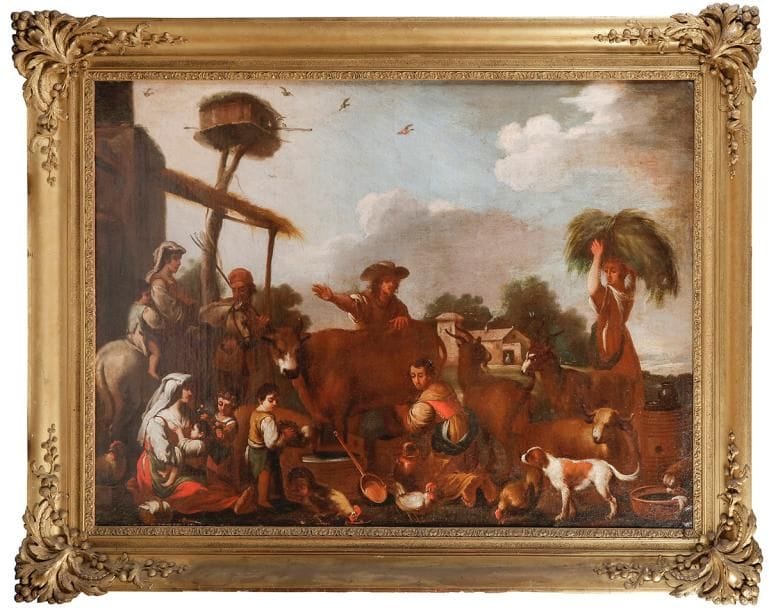 École d’Italie DU NORD vers 1740
Troupeau et paysans 
Toile 
95 x 134 cm
Restaurations anciennes