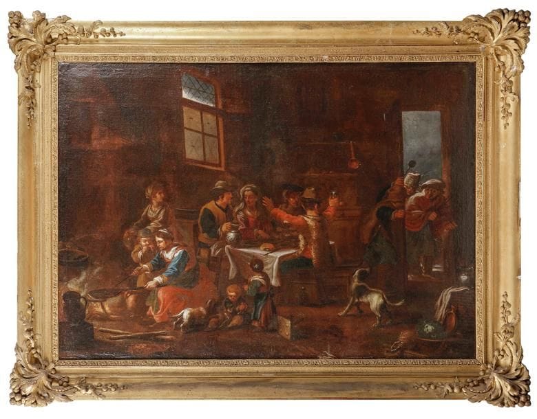 Attribué à Pietro Domenico OLIVERO (1679 - 1755)
Les crêpes 
Toile 
95 x 134 cm
Restaurations anciennes