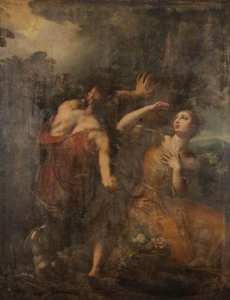 Attribué à Paolo FIAMMINGO (1540 - 1596)
La Chute de Phaéton (?)
Toile 
198 x 155 cm
Restaurations anciennes
