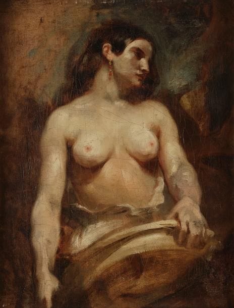 Attribué à Eugène DELACROIX (1798 -1863)
Jeune femme tenant un plateau
Toile 
37 x 49 cm
 
Provenance : 
Vente anonyme, Londres, 27 juin 1958 (Christie’s), n° 65 (attribué à Eugène Delacroix).
