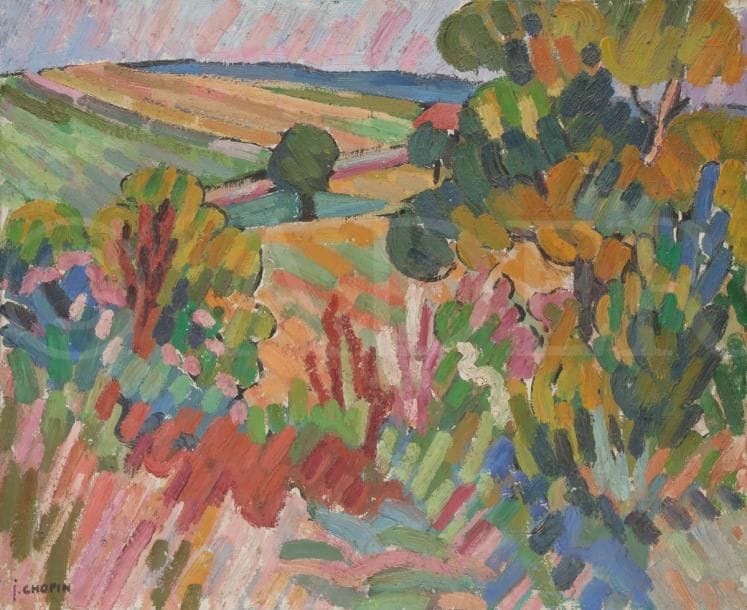Juliette CHOPIN (né en 1931)
Vallon à Saulcet, 1956
Huile sur toile.
Signée en bas à gauche.
50 x 61 cm