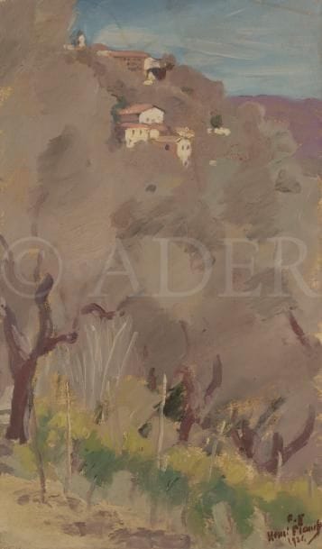 Henri FRANCK (1877-1957)
Étude, Falicon, automne 1924
Huile sur toile.
Signée et datée en bas à droite.
Signée, datée et titrée au dos.
45.5 x 27 cm

L’œuvre est référencée dans les Archives Henri Franck sous le numéro 257.