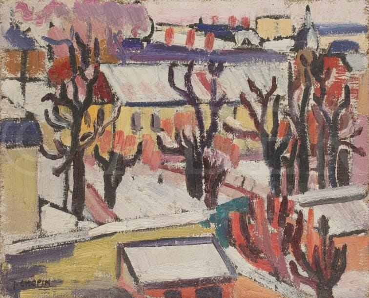 Juliette CHOPIN (né en 1931)
Vue sur les jardins du Val-de-Grâce, 1956
Huile sur toile.
Signée en bas à gauche.
33 x 41 cm